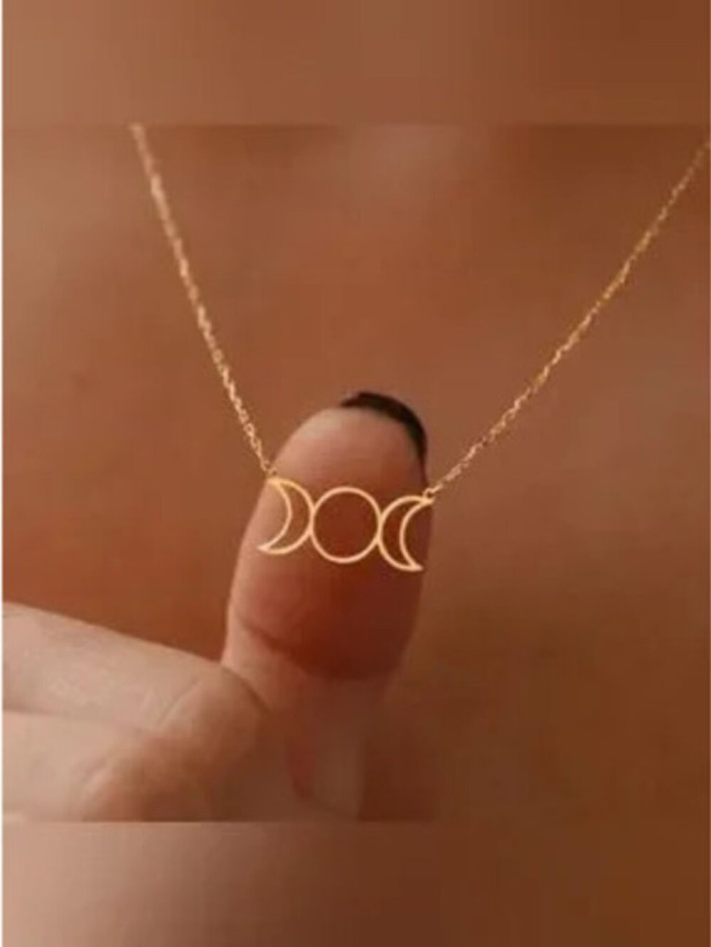 Gold Stainless Steel Moon Cresent Pendant Chain Necklace